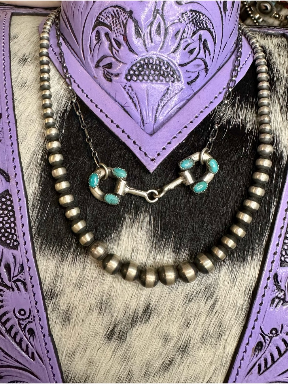 ($275)🩵🌵Turquoise & Sterling Silver Horse Bit Necklace or Choker - Picture 3 of 3
